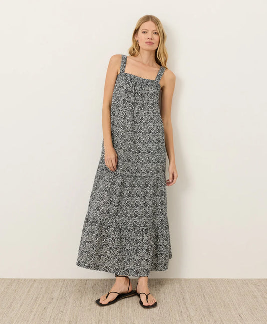 coastal double gauze strappy tiered maxi dress