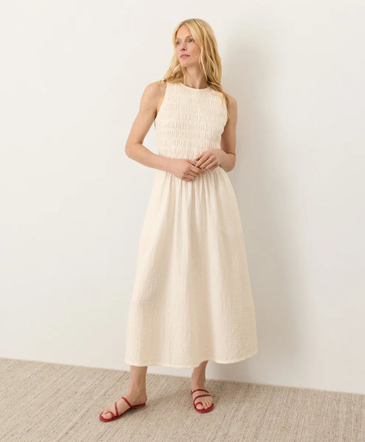 clearance coastal double gauze smocked dress