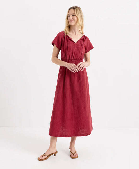 coastal double gauze boho midi dress